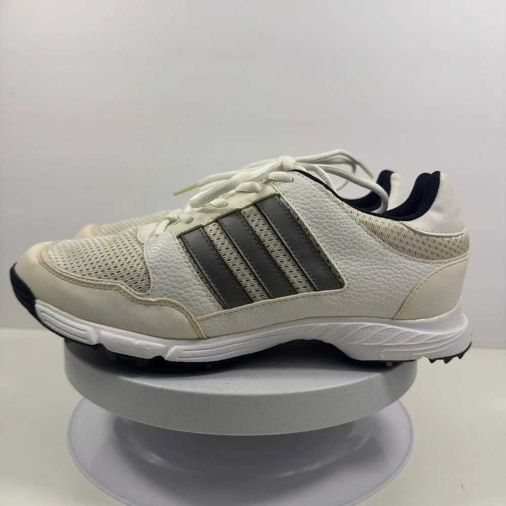 Adidas Traxion Golf Shoes White Gray Spikeless Lace Up Athletic Mens 7.5‎
